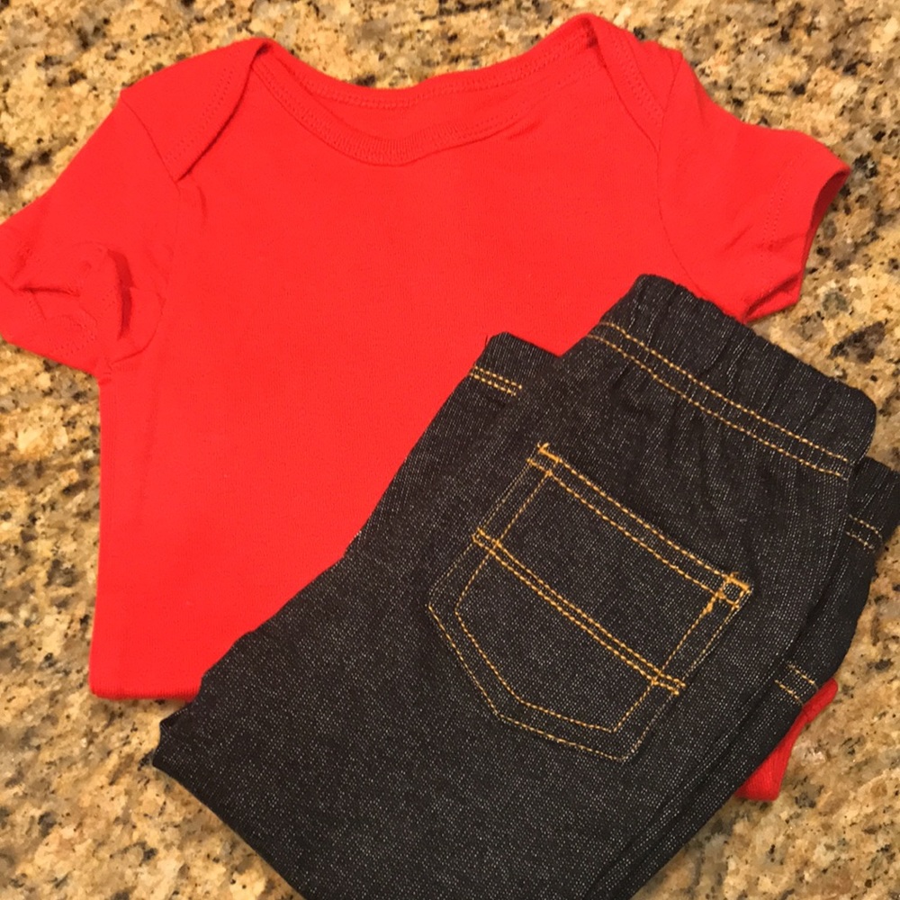 Carter’s size 12 months unisex onesie and jeans